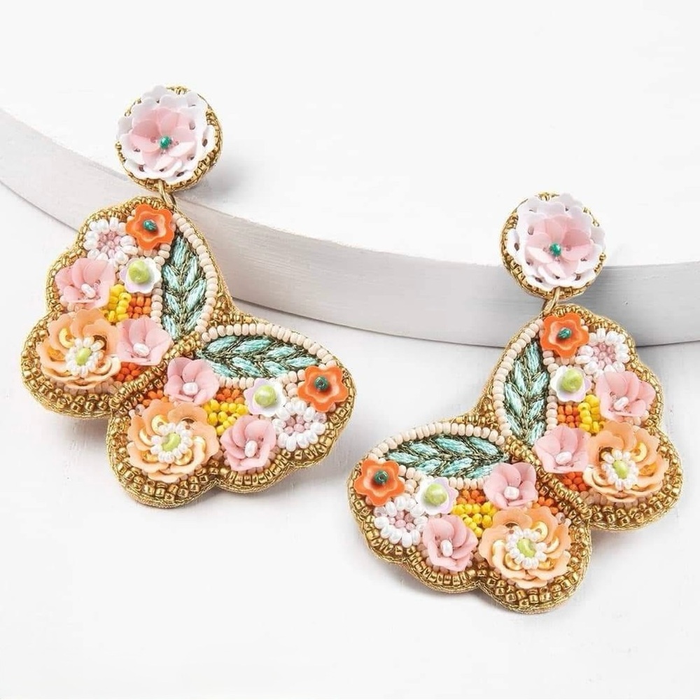 NEW Floral Beaded Butterfly Earrings - Picture 3 of 8